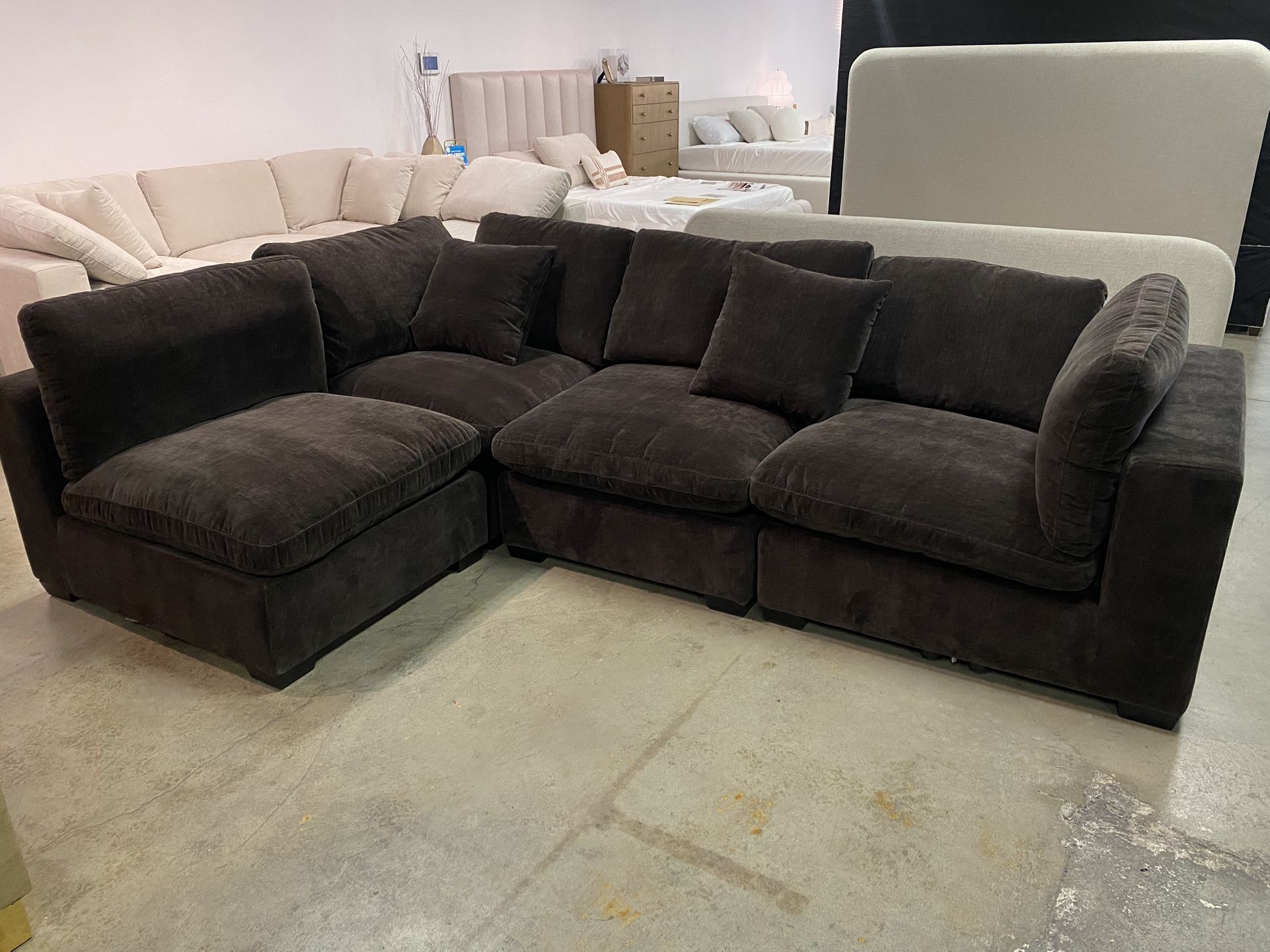 NEW Modular Cloud Sofa Sectional With Ottoman Chaise in Chocolate Brown — FREE Delivery