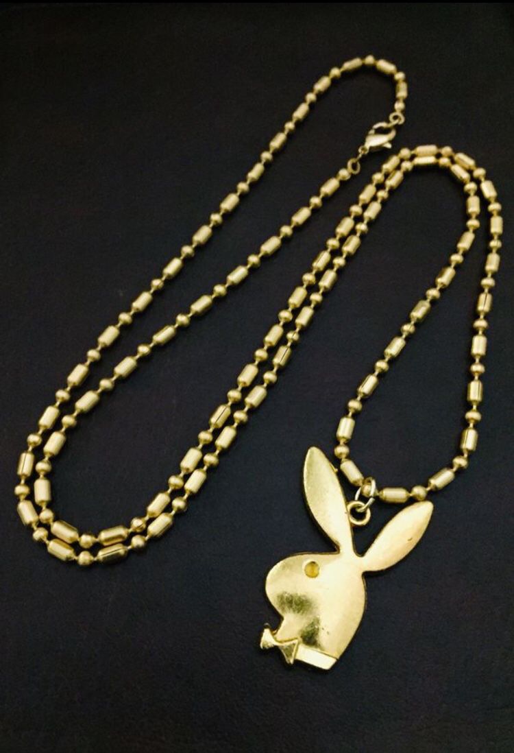 24”/ 10K Gold Plated Designer Ball Chain Necklace with Playboy Bunny Pendant (Free Gift! pictured last)