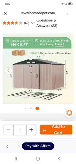 Outdoor Metal Storage Shed 480 Cu Ft