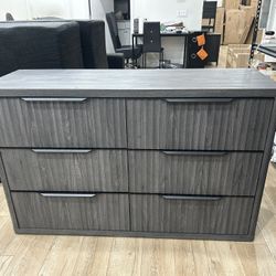 53.5" Wide 6 Drawer Dressers & Chests of Drawers for Closet Long Large Modern TV Stand Set for Clothes Storage Fluted Clothes Closet for Hallway Entry