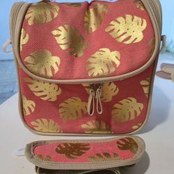 Metallic Gold Jungle Leaves Coral & Tan, 6-Pack XL Insulated Cooler Lunch Tote Bag