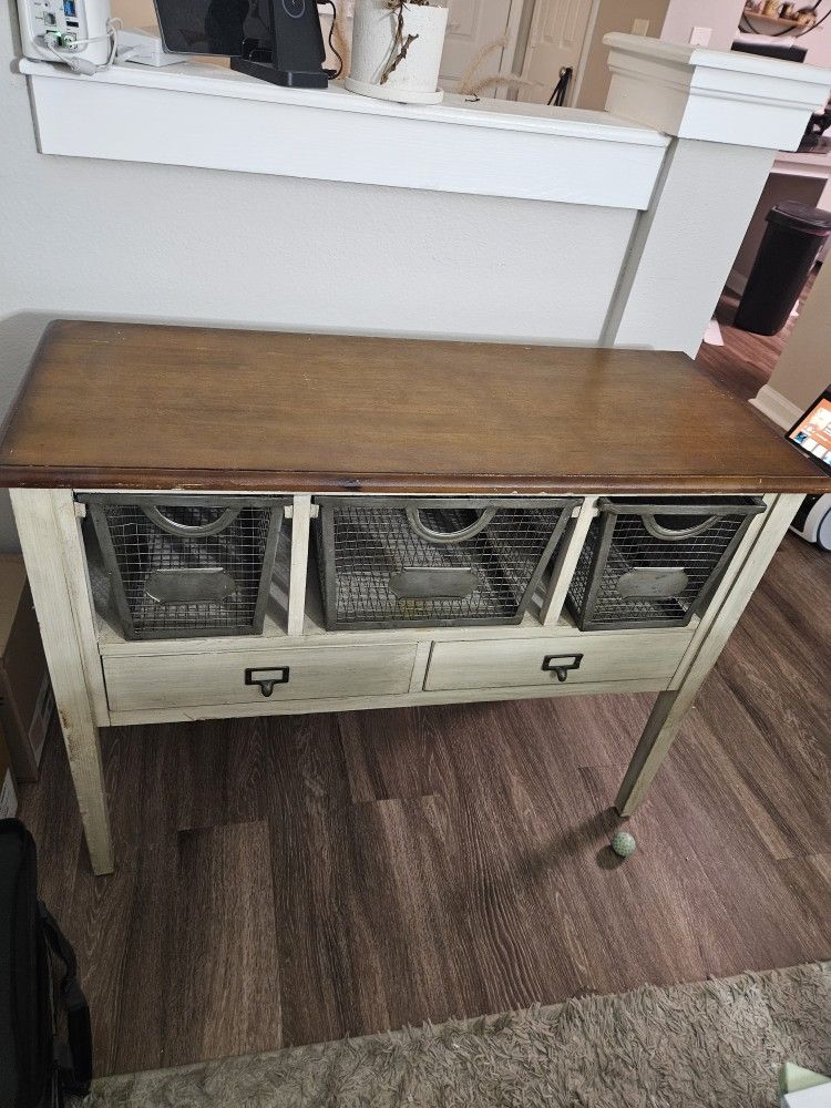Console Table With Wire Basket Storage