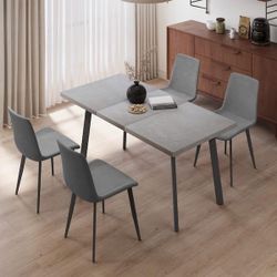 5-Piece Set of 4 Grey Chairs and Rangtangle Dining Table, Dining Table Set, Dining Room Set with 4 Chairs