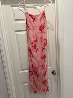 Large Pink Floral Chiffon Spaghetti Strap Maxi Slip Dress