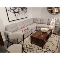4 Piece Upholstery Strered Modular Sectional Sofa Beige 
