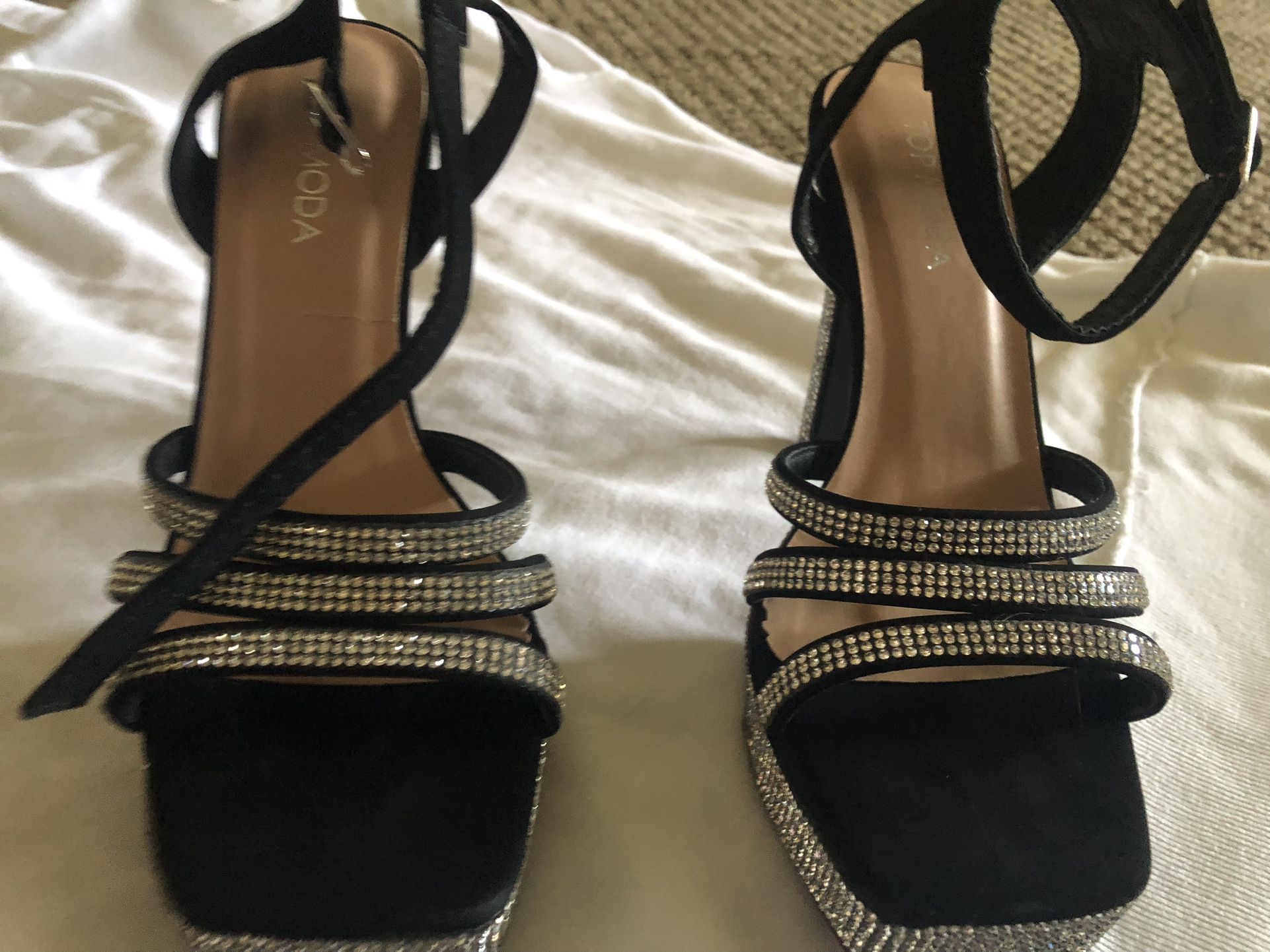 Top Moda Black Bedazzled High Heels