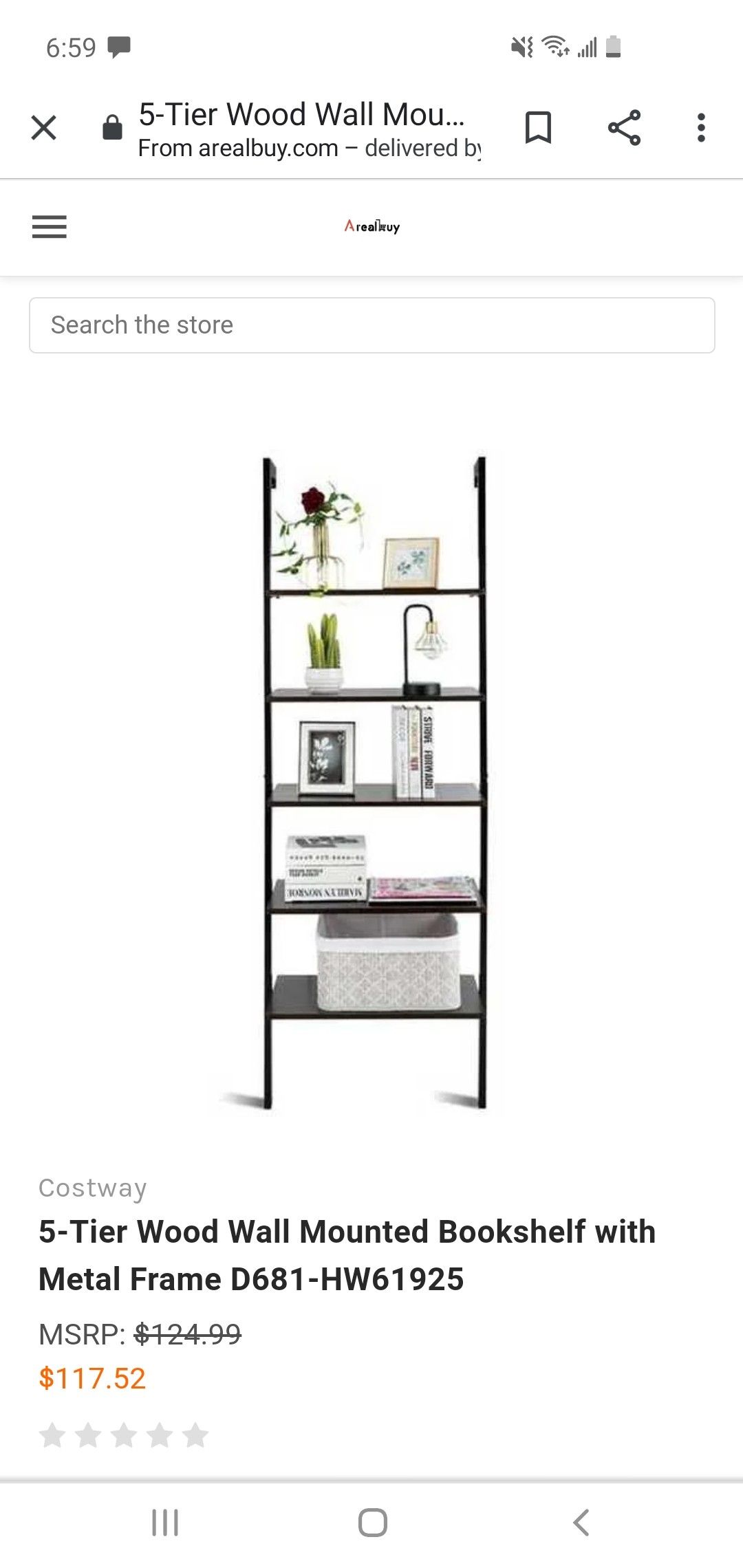 Costway 5 Tier Wood Wall Mounted Bookshelf with Metal Frame D681