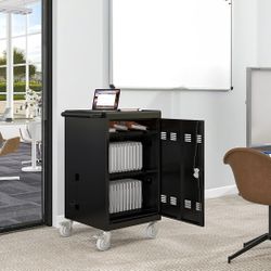 30 Device Mobile Charging Storage Cart for Laptop, Chromebook & Tablet, Up to 17inch Screen Size, Electronic Devices Storage Cabinet w/Front & Back Ac