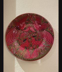 Hand Painted Phoenix Clay Plate 16”