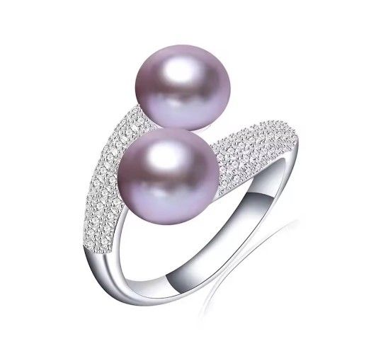 Natural Freshwater Double Purple Pearl Ring  Adjustable 