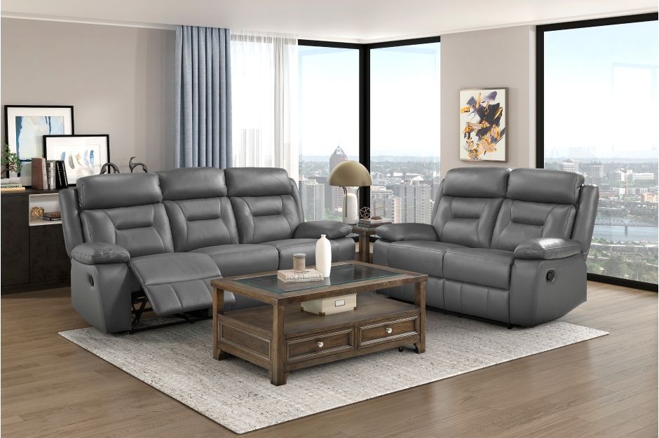 Genuine Leather  2pc Set: Sofa, Love recliner set