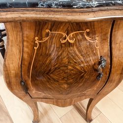 Antique Small End Table With Marble Top 