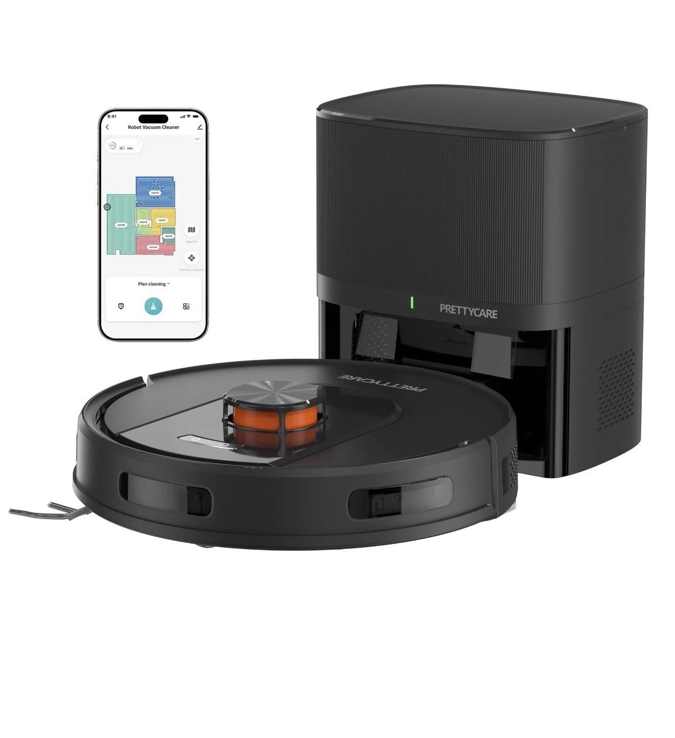 PrettyCare L1 PRO Robot Vacuum & Mop 9000Pa • Self-Emptying/Refilling • 3D Mapping