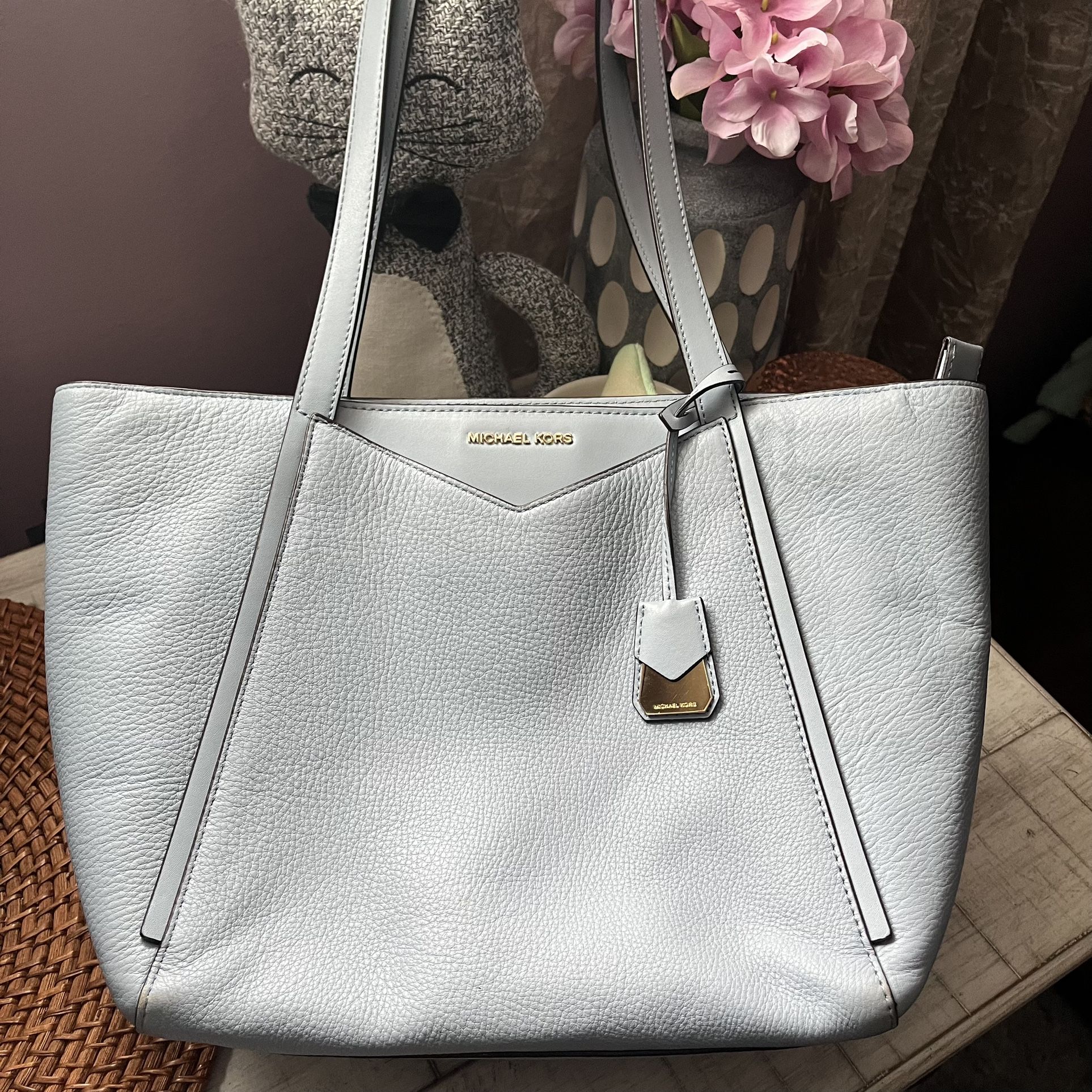 Michael Kors Leather Tote Purse Light Blue