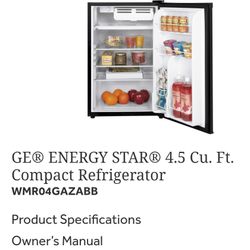  General Electric Mini Fridge  For parts only. It works but need Freon 