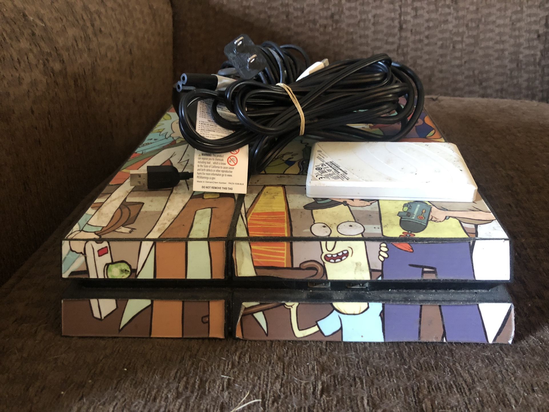 Custom Rick and Morty. PS4 Console With Controller, Cables, Sea gate HDD.