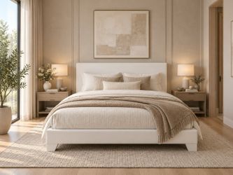 King bed Platform Bed Frame with Fabric Upholstered Headboard and Wooden Slats Support, Fully Upholstered Mattress Foundation/No Box Spring Needed/Eas