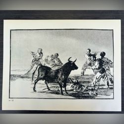Mob Bullfighting Original Antique Vintage Fine Art GOYA Print of Etching 1960’s Spain Printed Collectible Bull Fighting