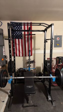 Complete Home Gym – Power Cage + 250 LB Olympic Weights + Olympic Barbell + Adjustable Bench