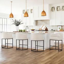 Crystal Ivory 26 in. Counter Height Faux Leather Upholstered Bar Stool Kitchen Island Stool With Metal Frame (Set of 4)