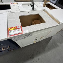 Cloudy Grey Vanity Top – Enhanced Marble, 50% Off!