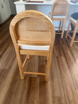 Nathan Wood and Cane Bar Stool with Upholstered Seat