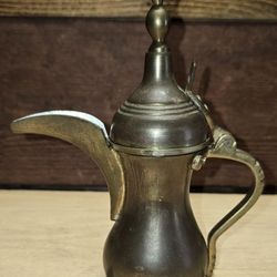 Antique Islamic Brass Dallah Coffee Pot 7" authentic