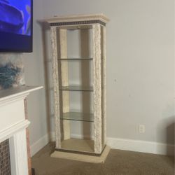 Antique Stone, Glass Cabinet W/Lights  