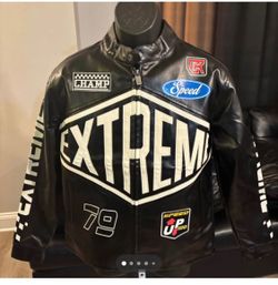 Men's COPPER RIVET Black Multicolor Moto Racing PU Leather Jacket - Sizes Vary