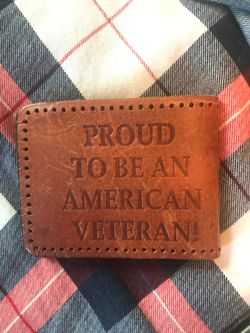 Handmade Proud to be an American Veteran leather hand stitched wallet