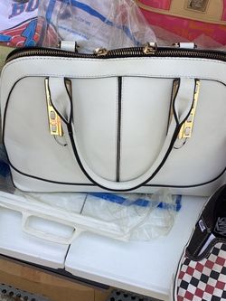 White Leather Handbag with Gold Hardware