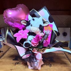 Cow Plushie Candy Bouquet 
