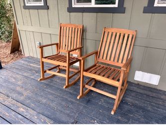 Two Acacia Wood Rocking Chairs