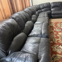 Black Leather Sectional w/ Dual Recliners + Queen Sleeper Sofa Bed