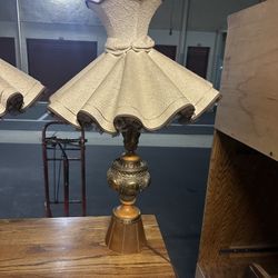 Vintage Wood And Patinated Table Bronze Table Lamps