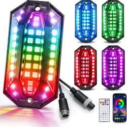 4 Pods RGB LED Rock Lights w/Brake Turn Signal Reverse Mode