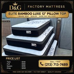 •  Elite Bamboo Luxe queen 12” pillow top.      New mattress in a plastic sealed.     We offer same day delivery  Venta de colchones  ☎️📲call or Tex 