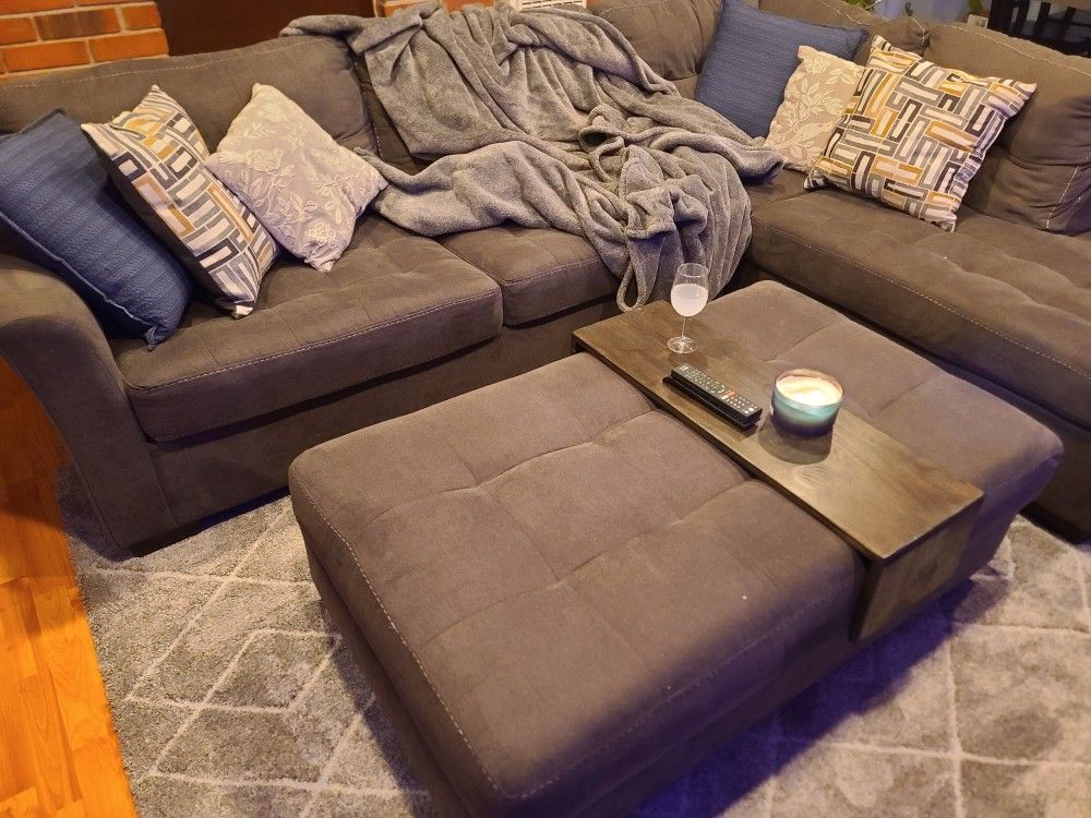 Sectional Couch W/ Ottoman With Moveable Custome Coffee Table