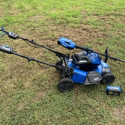 Kobalt 40v Max Brushless, Self-Propelled, Lawnmower, And Brushless Weedeater With Battery And Charger