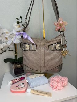 Coach Signature Monogram Hobo Bag with Metallic Trim