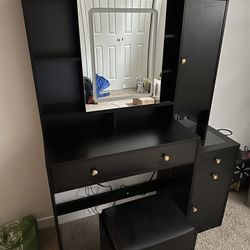 Black vanity with stool and LED Touch mirror
