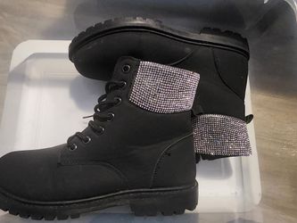 Black Combat Boots with Rhinestone Cuff