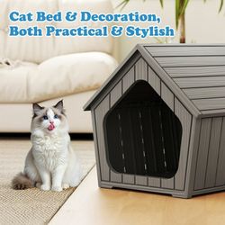 Weatherproof Outdoor Cat House - Insulated Resin Shelter for Indoor & Feral Cats