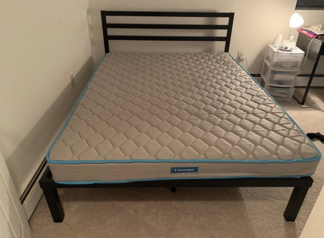 Metal bed frame and mattress (queen size)