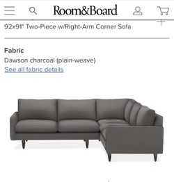 Room &Board Jasper Two-Piece w/Right-Arm Corner Sectional - Like New