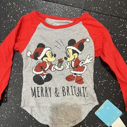 Disney Mickey & Minnie Mouse Merry Bright Christmas long sleeve t shirt 2t