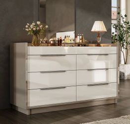 47.2" W Modern High Gloss 8 Drawer Dresser With Led Light