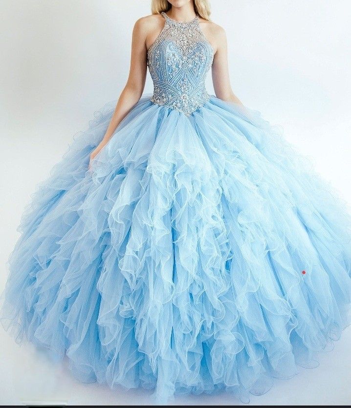 New Ice Blue Ballgown