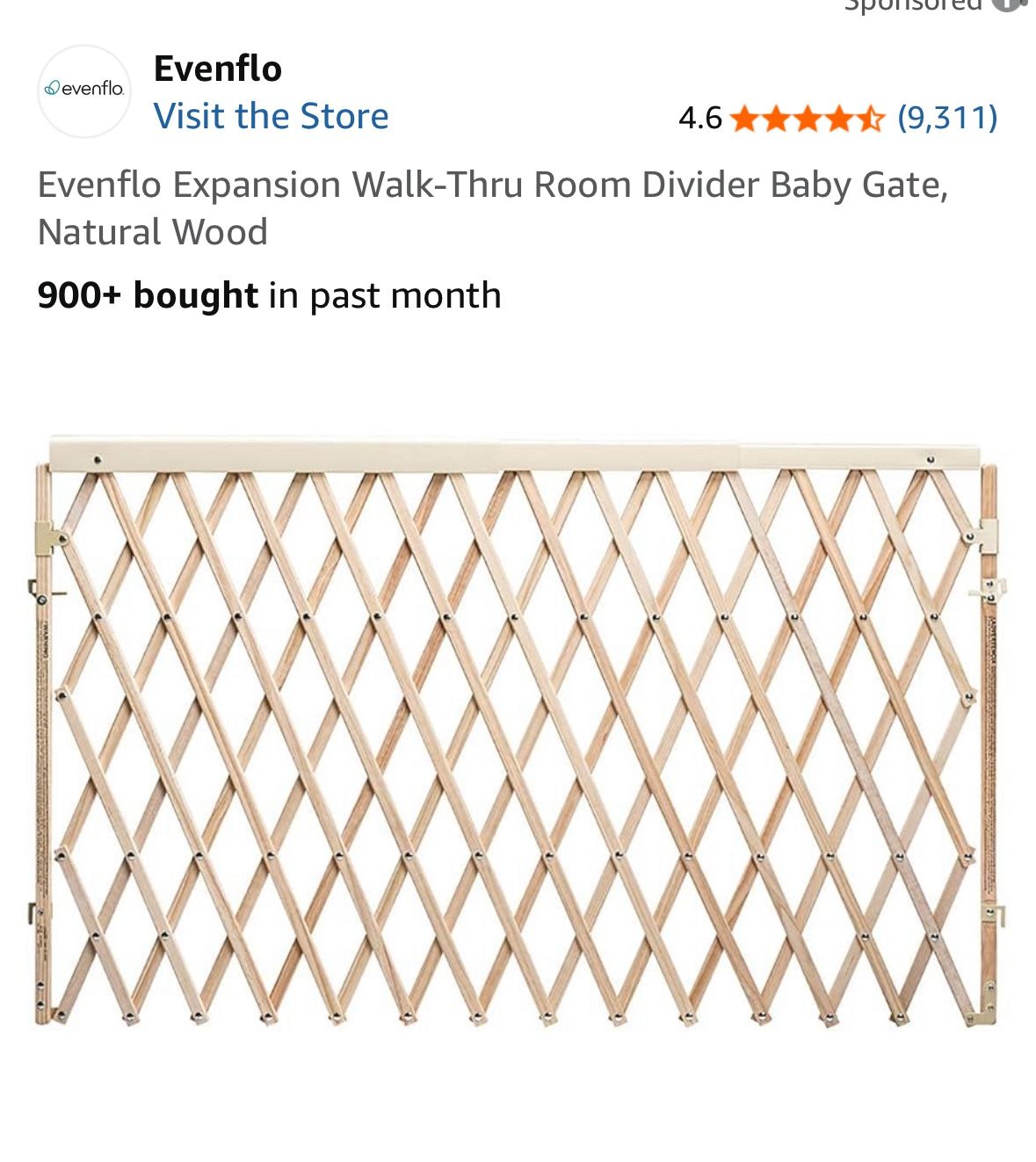 Evenflo Expansion Walk-Thru Room Divider Baby Gate, Natural Wood