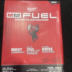 New Milwaukee M12 FUEL Stubby Impact Wrench (model 2554-20) (Tool Only)
